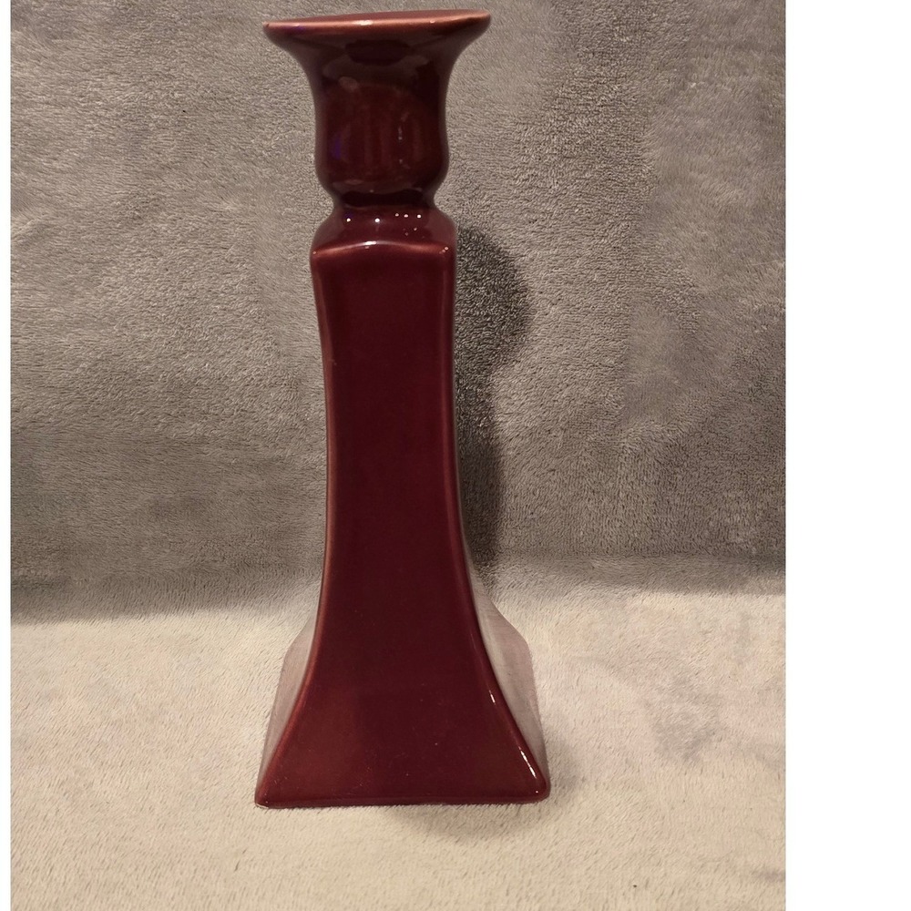 Burgundy Red Ceramic Taper Candle Holder Square Geometric Tapered Stand 8.5"